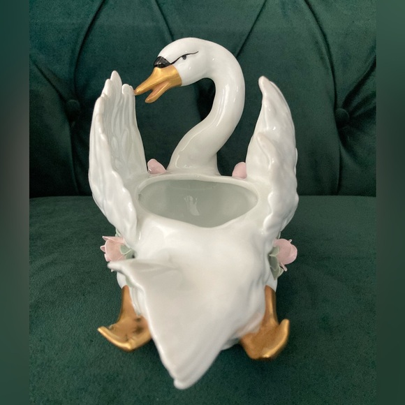 Swan Planter Porcelain Figurine W/ Roses Gerold Porzellan, Germany Rare Vintage - Picture 3 of 9